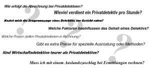 Fragen über die Kosten von Privatdetektiven und Privatdetekteien.